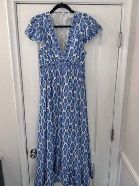 Max Studio Blue White Floral Maxi Dress NWT Size Small Boho